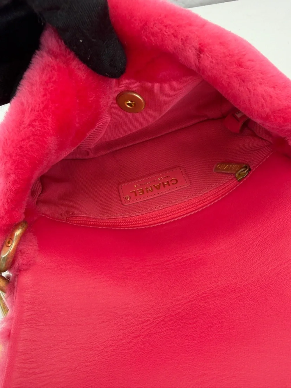 Chanel Shearling Hot Pink Quilted Flap Fur Shoulder Bag